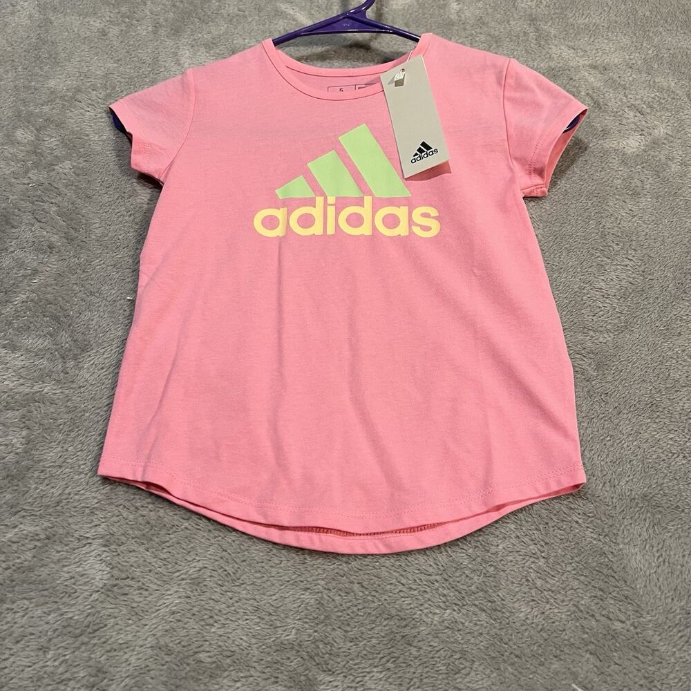 Adidas Shirt Youth Girls 5 Pink Short Sleeve Athletic Logo Shirt NWT